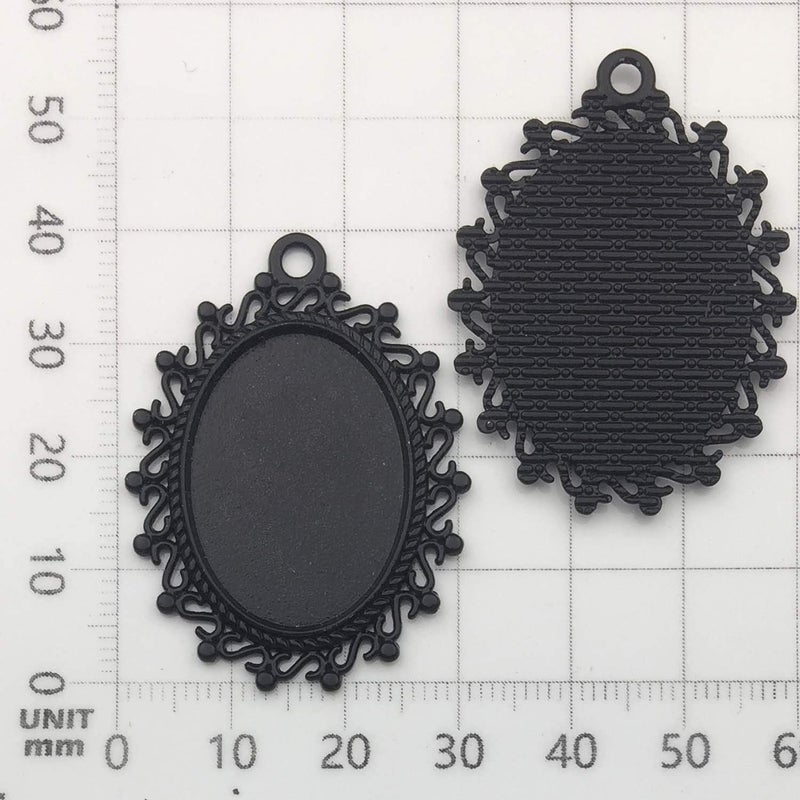 Youdiyla 16 Sets 18x25mm Photo Pendant Trays Kits with Matching Glass Cabochon, Black Tone, Base Setting Blank Bezel Frame Cameo (HM181) - Image 4